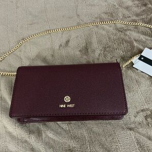 Nine West Burgundy/Wine Crossbody wallet with gold chain ( NWT )